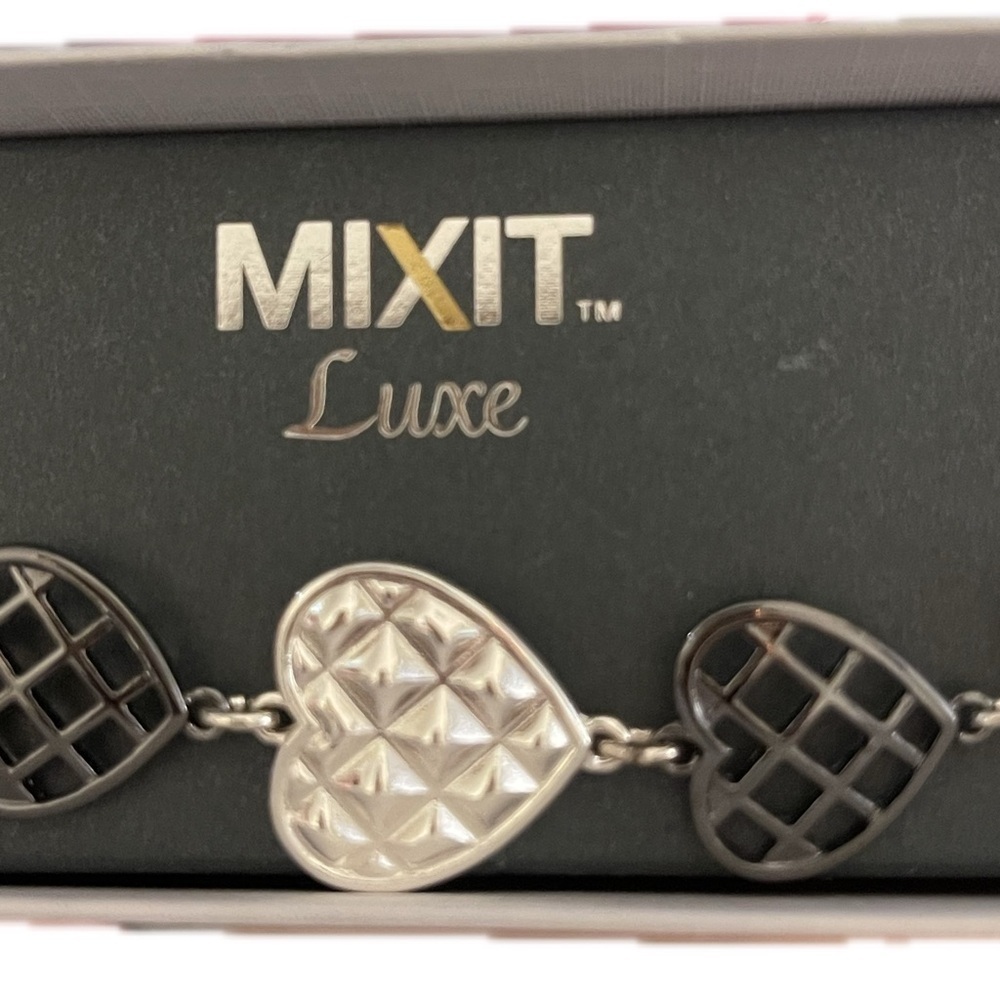 MIXIT Heart Bracelet Silver and Gunmetal Black NEW. - Picture 2 of 5